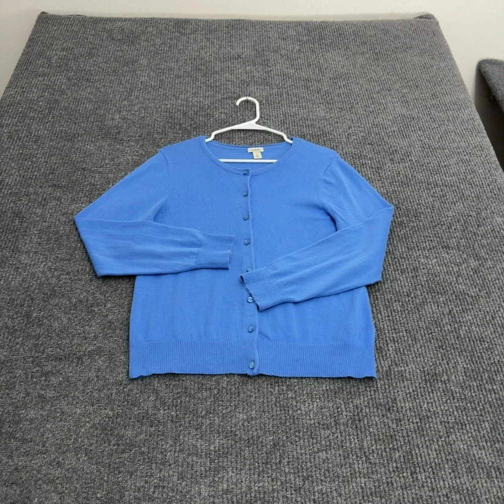 LL Bean Cardigan Womens M Blue Cotton Blend Button Front Classic Preppy